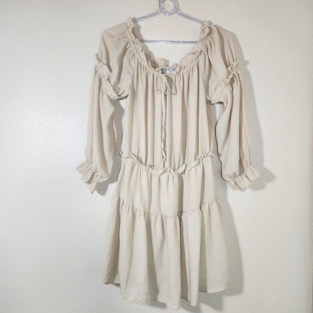 HYFVE Boho Cream Tiered and Ruffled Off-Shoulder Sundress Sz L
